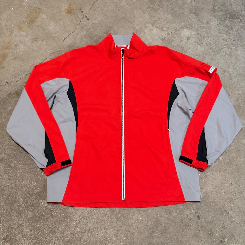 FootJoy DryJoys Golf Jacket Mens L Red Grey Full Zip HydroLite Rain Windbreaker